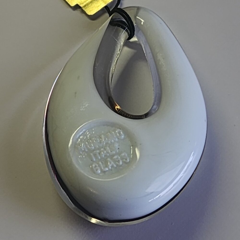 Murano Italy Glass Pendant White & Gold flecks 2 inches